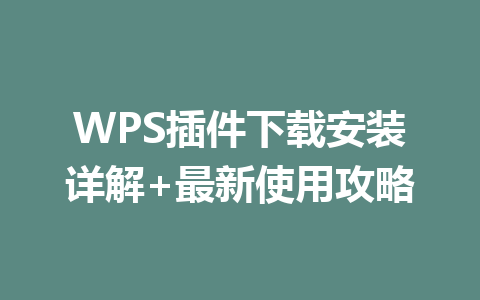 WPS插件下载安装详解+最新使用攻略 一
