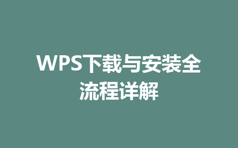 WPS下载与安装全流程详解 一