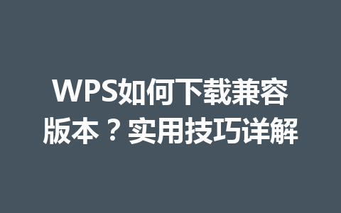 WPS如何下载兼容版本？实用技巧详解 一