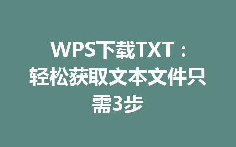 WPS下载TXT：轻松获取文本文件只需3步 一