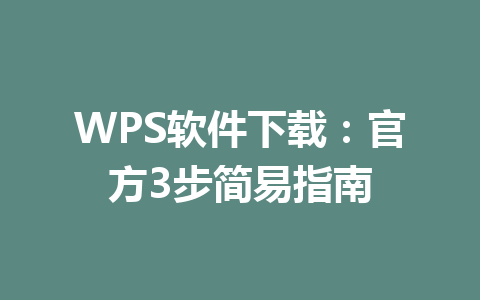 WPS软件下载：官方3步简易指南 一