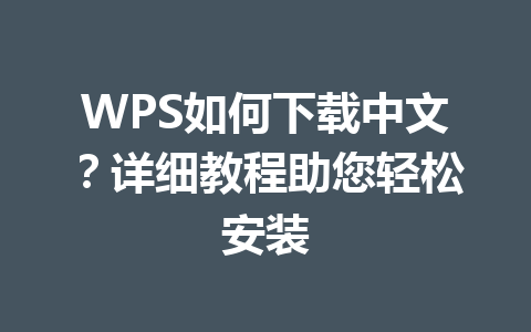 WPS如何下载中文？详细教程助您轻松安装 一