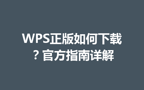 WPS正版如何下载？官方指南详解 一
