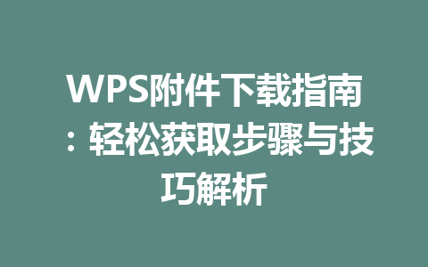 WPS附件下载指南：轻松获取步骤与技巧解析 一