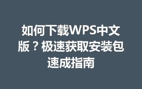 如何下载WPS中文版？极速获取安装包速成指南 一