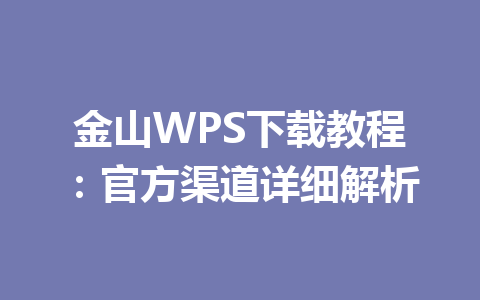 金山WPS下载教程：官方渠道详细解析 一